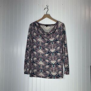 Talbots Woman 2X Cowl Neck Top Floral‎ Damask Print Stretchy Soft Boho Lagenlook